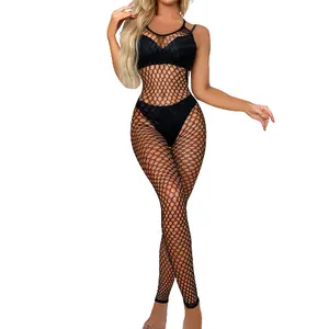 Body en résille extensible une pièce, combinaison de Lingerie moulante en maille dos nu pour Halloween pour femmes