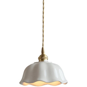 Ceramic Flower Brass Pendant Light Round <b>E26</b> Led Single Head Home Lighting For Bar Counter Entrance Island Bedroom - Product Image 5