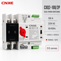 Commutateur de transfert automatique monophasé (ATS) CNXE CXQ2-100/2P 100A de qualité PC 220VAC 50/60Hz pour alimentation réseau, générateur et solaire