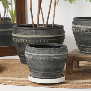 Haute qualité Design moderne Vintage noir Mgo Pot de fleur ensemble petite taille extérieur jardin sol ustensiles ornements pour pépinière - Product Image 4
