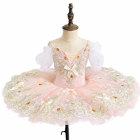 Robe de tutu de ballet professionnelle rose pour filles, robe de danse pour enfants avec dentelle brodée et strass, costume de ballerine pour spectacle sur scène