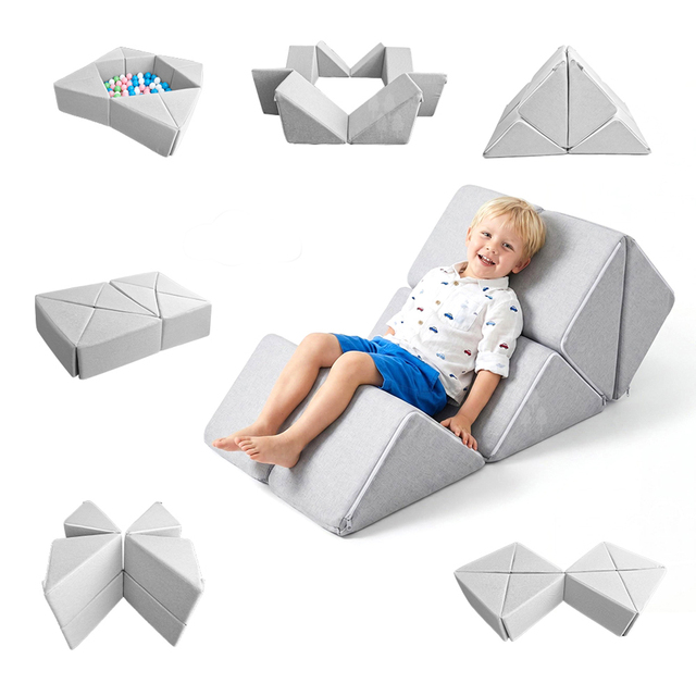 Multi-functional Triangle Foldable Foam Children Play Couch Removable Convertible Kids Sofa Bed Ball-Pit Lounger Fort