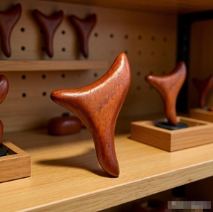Masajeador de pies de madera maciza de sándalo dorado con forma de triángulo para terapia - Product Image 6