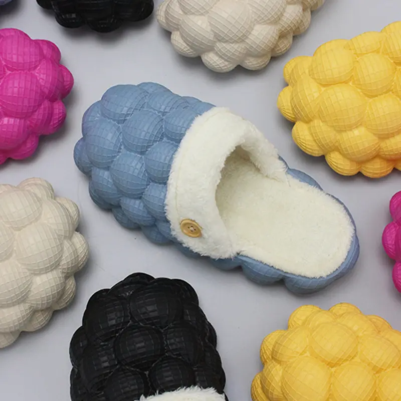 Slippers can go outside home Sandals men's and women's lover slippers Lychee Fur Golf ball Bubble Lady Best Slippers