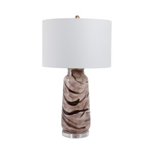Lampada da tavolo in vetro a spirale con paralume bianco per l'arredamento di soggiorno e camera da letto - Product Image 1