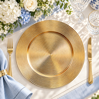 Assiette de Présentation Wojia 13 pouces Argentée Électroplaquée à Anneaux Concentriques, Écologique, Moderne et Minimaliste en Plastique pour Décoration de Table de Fête