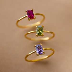Batu permata warna-warni antik cincin janji pernikahan batu kelahiran berlapis emas cincin dapat ditumpuk ibu jari untuk putri saya - Product Image 5
