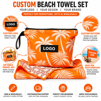 Serviette de plage double face en suède imprimé tropical turc pour adulte avec pochette zippée, sans sable, séchage rapide, légère, pour voyage, piscine, gym