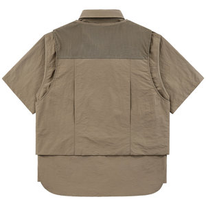 Camicia da <span class=keywords><strong>uomo</strong></span> di design <span class=keywords><strong>con</strong></span> effetto due pezzi, a maniche corte, stile estivo da lavoro all'aperto, <span class=keywords><strong>con</strong></span> gilet superiore e tasche multiple - Product Image 3
