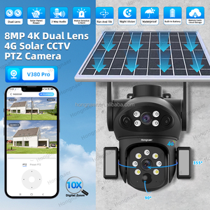 Hongnaer 8MP 3 فيديو عدسة مزدوجة لاسلكية تعمل بالطاقة الشمسية كاميرا مراقبة V380 Pro 4K في الهواء الطلق بطاقة Sim Sim Solar - Product Image 2