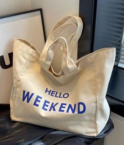 Popula Custom Logo Personalized Reusable Cotton <b>Canvas</b> <b>Tote</b> Bag Ribbon Long Rope Handles Letter Pattern Medium Size for Shopping - Product Image 1