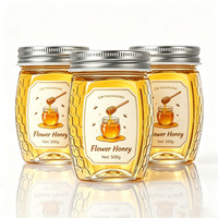 Bocal en verre pour miel et confiture à motif nid d'abeille, 500g, 700g, 1000g, avec couvercle métallique