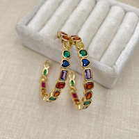 SENYU Exquisitos Pendientes de Aro de Lujo Multicolor Arcoíris para Mujer, con Piedras CZ en Forma de Corazón, Ovaladas, Baguette y Marquesa, Aros Grandes