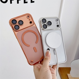 New Plating Slim <b>Frameless</b> Magnetic Clear Case for iPhone 17 14 15 16 Pro Max With Glass Lens Film Shockproof Hard Cover - Product Image 5