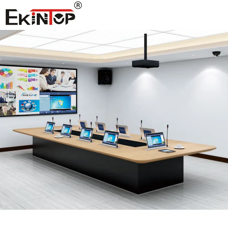 Ekintop Hidden Retractable Motorized Pop Up Computer Mechanism Lcd Monitor Lift Paperless System Wooden Meeting Conference Table