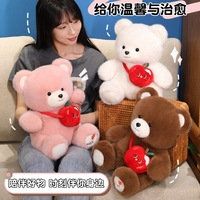 Boneka Beruang Teddy Lucu Bordir Custom, Mainan Hewan Plush Isi Kapas PP, Tas Apel Kartun, Boneka Ulang Tahun Anak