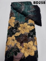 Tissu en dentelle de tulle brodé de sequins et de perles florales 3D effet rouille pour robe de mariée ou de soirée Côte d'Ivoire