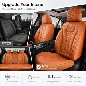 Ensemble de housses de siège de voiture Luxfit en cuir Nappa matelassé diamant <span class=keywords><strong>cognac</strong></span>, enveloppement complet, amélioration de l'habitacle pour berline et SUV, compatible airbag, ajustement universel - Product Image 3