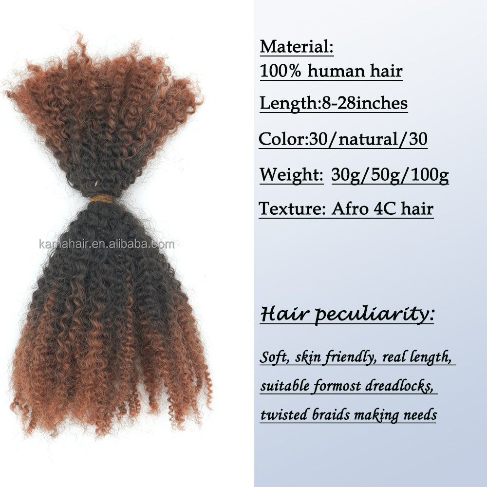 Vast Hair KAMA 4c 100% Human Hair Afro Kinky Bulk Hair 30/NA/30 Customize Color 12A Cheap Afro Kinky Bulk Human Hair for Braiding thumbnail 1