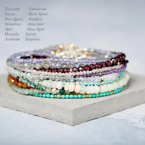 Zierliche 3mm Roh stein Amethyst Geburts stein Perlen Armbänder verstellbare facettierte natürliche Kristall Armband Frauen