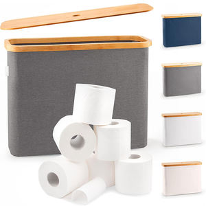 Cesta para Papel Higiénico, Organizador de Baño de Tela Plegable y Independiente con Tapa de Bambú para 9 a 12 Rollos - Product Image 1