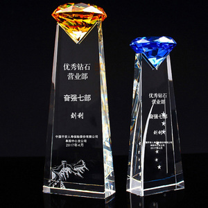 MH-NJ00349 amarelo verde claro diamante troféu cores esculpidas diamante cristal troféu prêmios - Product Image 4