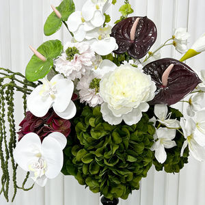 Premium Faux Silk Realistic Floral Arrangement White Peonies <b>Hydrangeas</b> Greenery Handmade Modern Eco-friendly Wedding Backdrop - Product Image 4