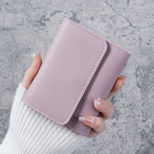 Factory Price Women's <b>Wallet</b> Card Holder Short Slim PU Leather Handmade Multifunction Fashion Simple Tri-Fold Purse for Gifts - Product Image 4