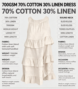Abito Mini da Donna in Cotone-Lino con Scollo Quadrato, Senza Maniche, con Volant, Linea ad A, Color Kaki, Casual per Primavera Estate - Product Image 2
