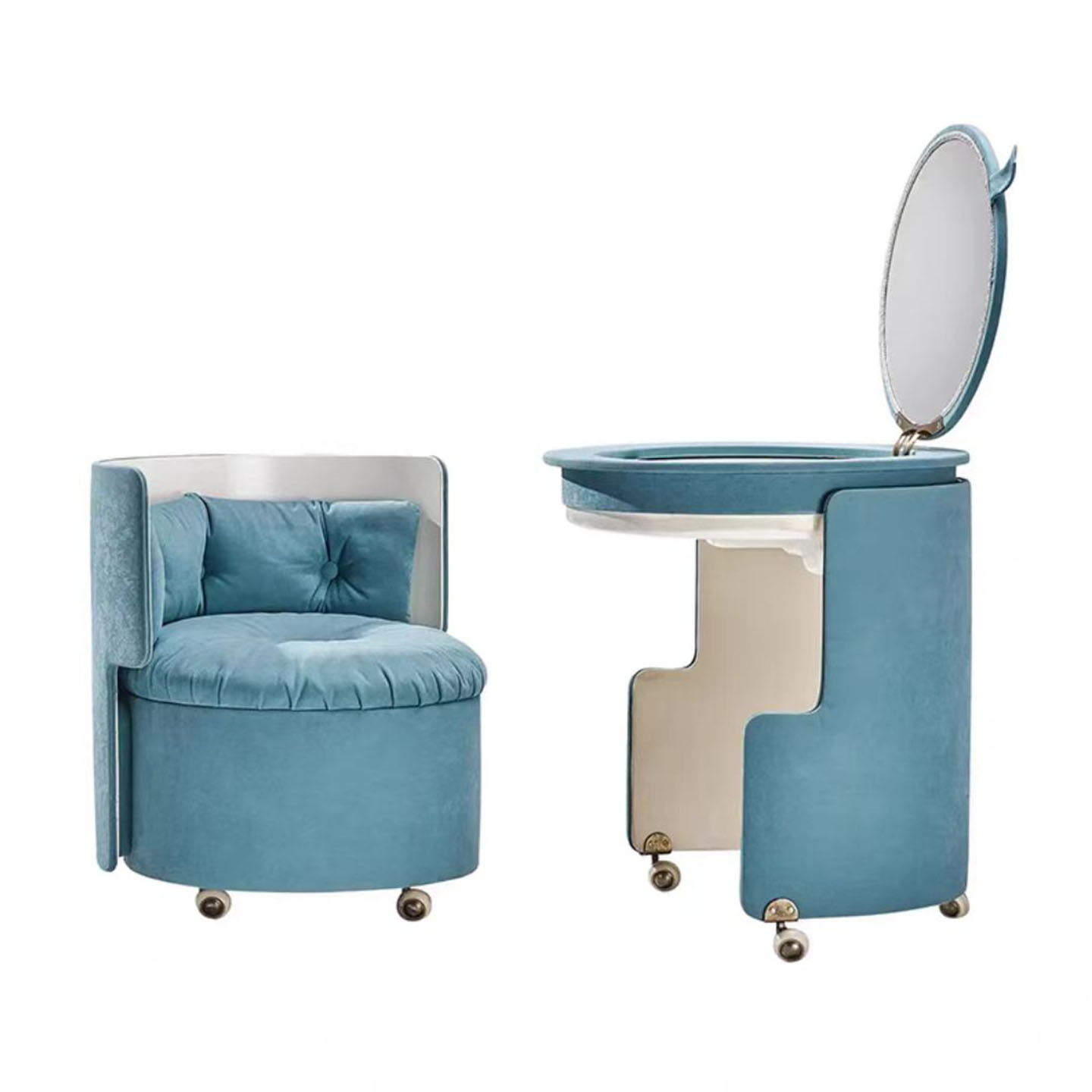 Complete set - blue dressing table + makeup chair combination