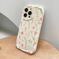 Coques de Téléphone Tendance avec Chaîne pour iPhone 16 15 17 18 Pro Max – Étui Crème à Motif Floral – Coque Arrière