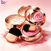 Rubor de Alta Pigmentación con Logotipo Personalizado ODM, Rubor Compacto en Espejo Color Oro Rosa, con Patrón Floral 3D en Relieve, Rubores en Polvo al por Mayor