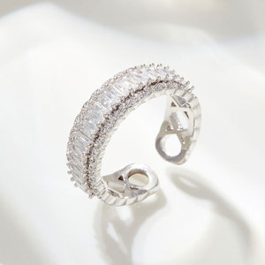 Micro Set Zircon Open <b>Ring</b> <b>Adjustable</b> Index Finger <b>Ring</b> For Women Fashionable Party Jewelry Geometric Shape Stylish - Product Image 1