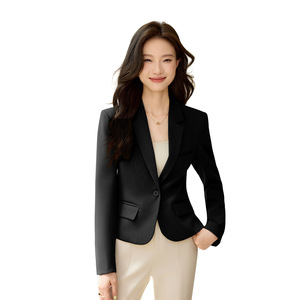 Women's Off White Blazer Solid Color Pocket Design Autumn Commuter Suit - Product Image 5