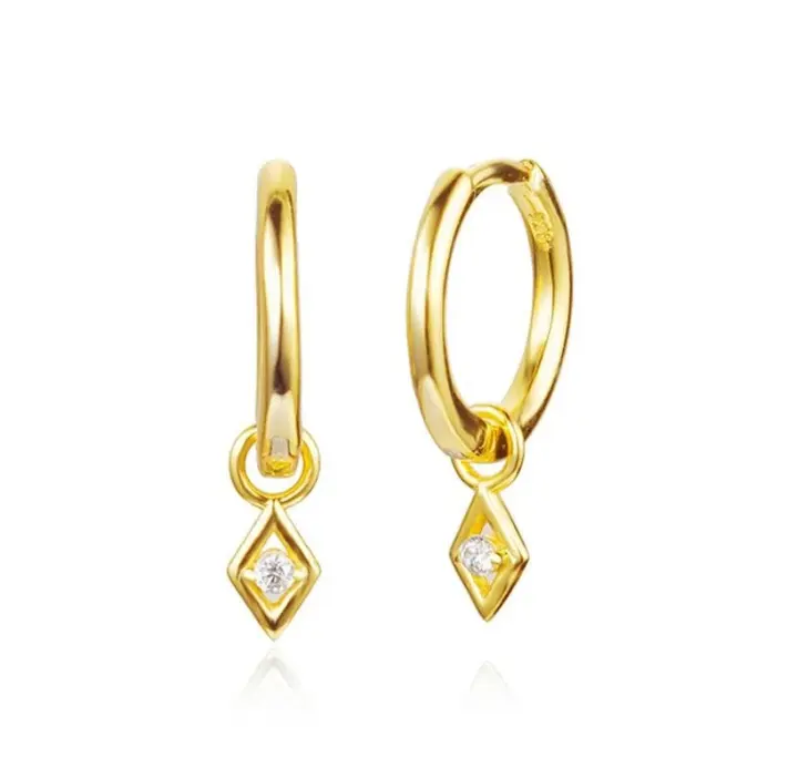 Trendy Jewelry 18k Real Gold Plated Hoop Dangle Earring 925 Sterling Silver Simple Earring