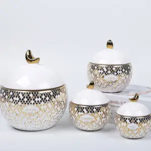 Luxury decor gold ceramic Storage Candy Selar O Tanque Coffee Ceramic Jar Canister Set