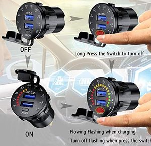 <span class=keywords><strong>Chargeur</strong></span> de voiture double USB QC3.0 12V 24V à charge rapide avec voltmètre LED et interrupteur tactile pour <span class=keywords><strong>bateau</strong></span>, moto, SUV - Product Image 4