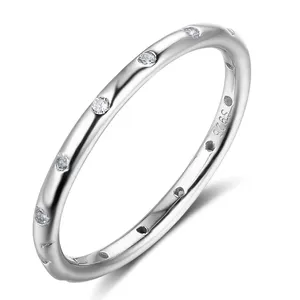 Factory Classic Band Simple Rhodium Plated Ring Designs CZ Sterling Silver Ring Bands Wedding Band