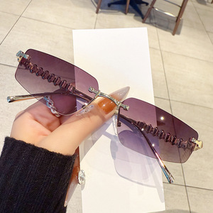 Lunettes de soleil sans monture <span class=keywords><strong>Cartier</strong></span> pour femme, branches à rivets métalliques, verres PC UV400, noires, pour sorties, cyclisme, conduite, scène, fêtes - Product Image 1