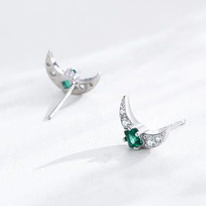 Boucles d'oreilles personnalisables en cuivre, thème étoile et lune, en argent sterling S925, avec zircon vert taille princesse, pour femmes - Product Image 4