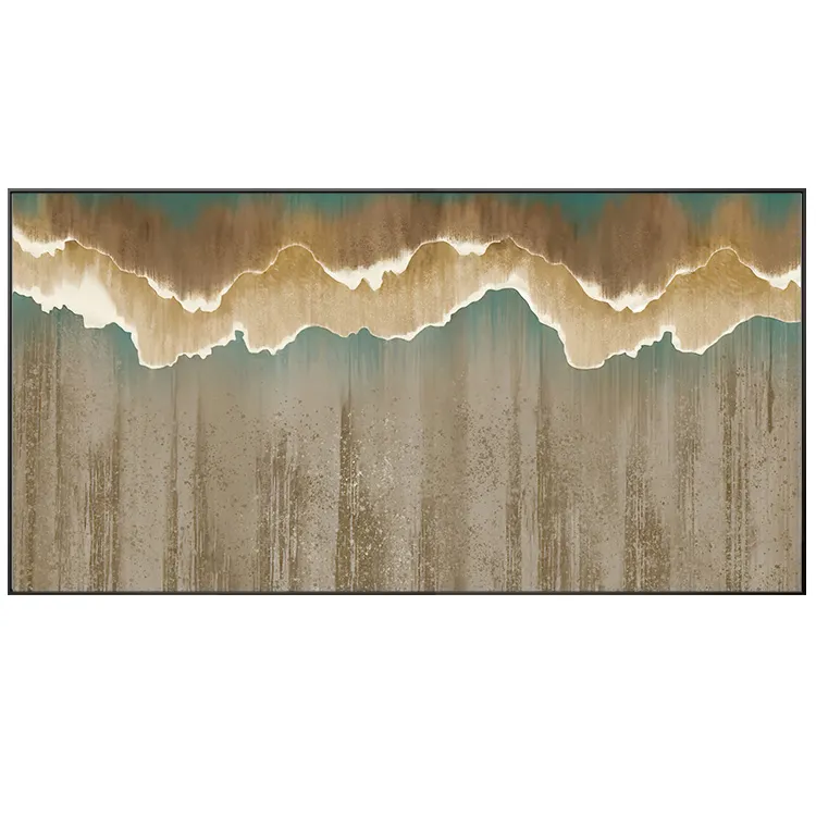 Factory Hot Sale Aluminum Alloy Frame Gold Sea Waves Abstract Canvas Hand Painted Painting Wall Art For Living Room Bedroom