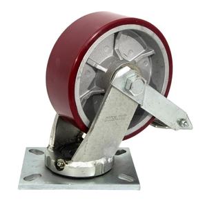 Roulettes industrielles ultra-résistantes en acier avec noyau en aluminium, roue en polyuréthane pivotante avec freins à patins, roulement à rouleaux galvanisé - Product Image 1