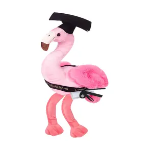 Graduations Flamingo Animal en peluche en peluche avec chapeau de graduation Diplôme Sash Tropical Soft Flamingo Bird Doll avec Logo personnalisé