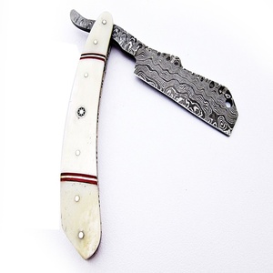 Custom Hand Made Damascus Straight Razor Single Blade with Camel <b>Bone</b> <b>Handle</b> (smk1169) - Product Image 6
