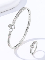 Ensemble de bijoux en zircon trèfle porte-bonheur charmant, incrustation en forme de cœur, bracelet tendance pour femmes, accessoire cadeau pour un usage quotidien décontracté