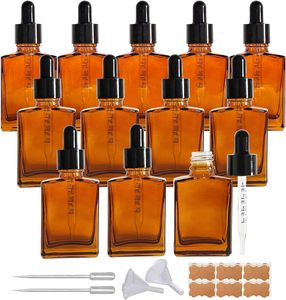 Empty Refillable Brown Flat square Glass <b>Bottle</b> 30ml 50ml 100ml Amber Essential Oil Serum Perfume <b>Dropper</b> <b>Bottles</b> - Product Image 1
