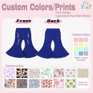 Jeans en denim évasés personnalisés pour petites filles, pantalon à pattes d'éléphant pour enfants, bébés, tout-petits, bleu foncé, déchiré, pour filles de 10 à 12 ans - Product Image 3