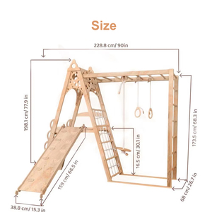 Aire de jeux intérieure inspirée de Montessori pour enfants, structure d'escalade en bois, toboggan, balançoire à corde, anneaux pour enfants - Product Image 2
