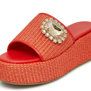 Big Women's Thick Sole Round Open Toe <b>Slides</b> Flat Casual Braided Upper Sandals Slippers <b>Large</b> Size 46 Wedge Shoes - Product Image 5