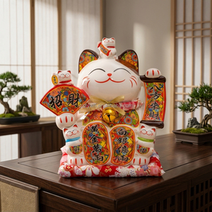 <span class=keywords><strong>Hucha</strong></span> de cerámica Maneki Neko con diseño de varios gatitos, tamaño grande 10-16 pulgadas, figura de escritorio de gato de la suerte para la riqueza - Product Image 2